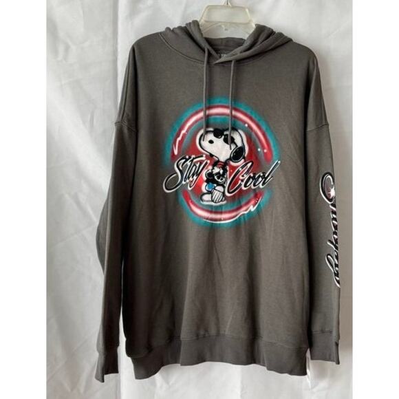 Snoopy Stay Cool Hoodie Gray Airbrush Graphic Peanuts Hybrid Apparel XL - Picture 15 of 16